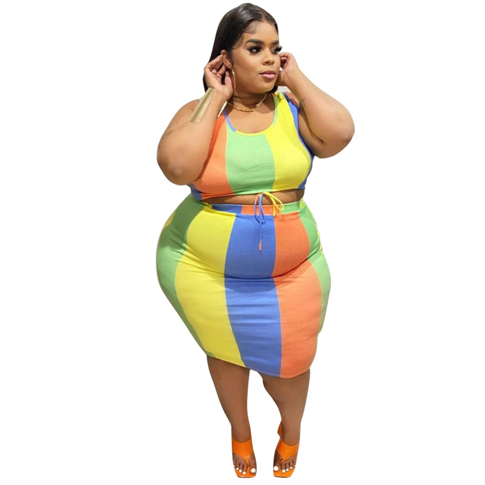 Sleeveless Color-Printed Pencil Skirt Trendy Elegant Plus-Size