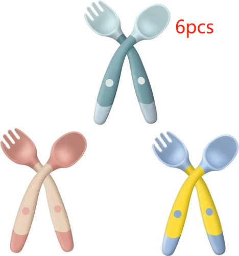 Silicone Spoon for Baby Utensils Set Auxiliary Food Toddler Learn To Eat Training Bendable Soft Fork Infant Children Tableware