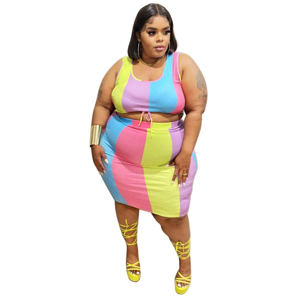 Sleeveless Color-Printed Pencil Skirt Trendy Elegant Plus-Size