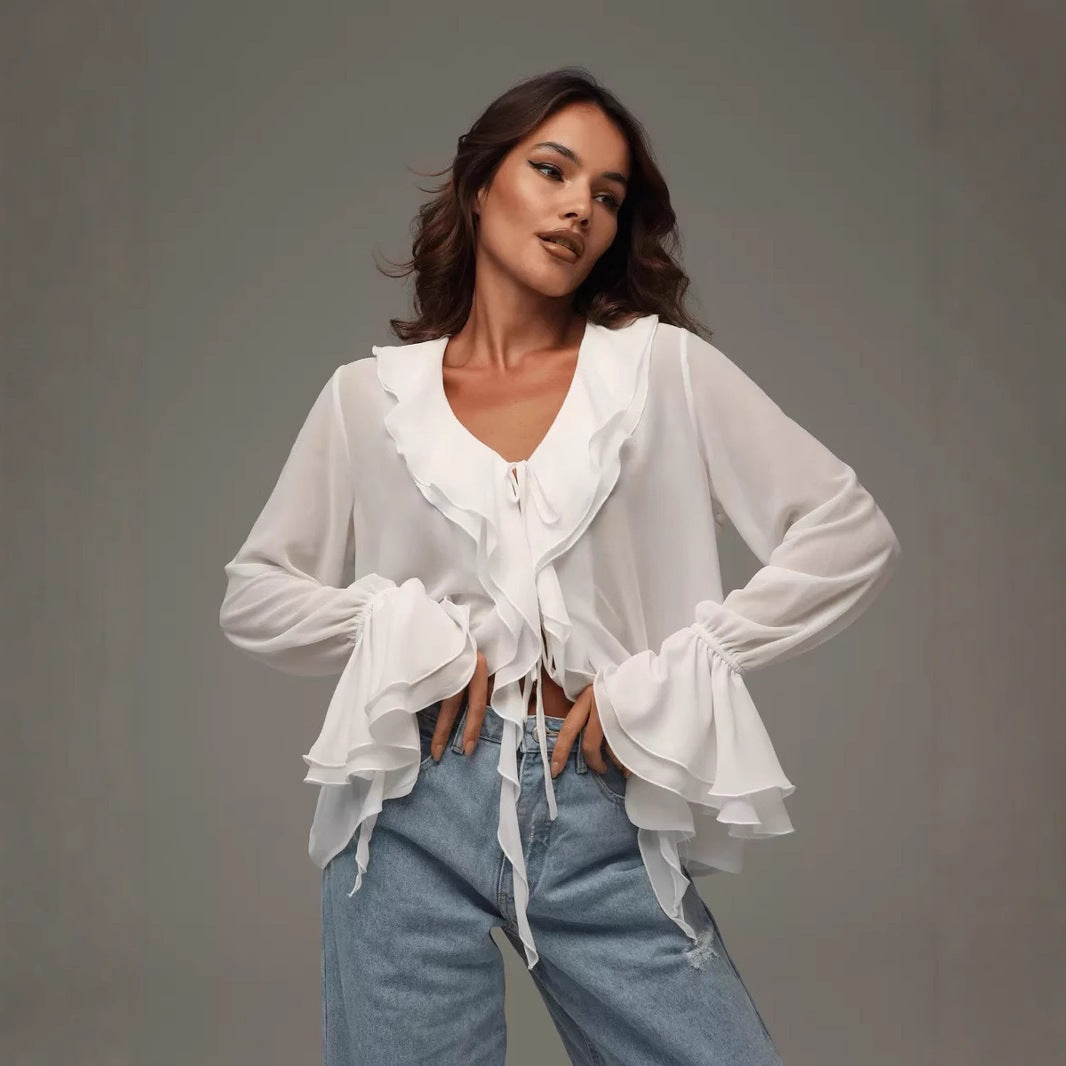 Ruffled Outerwear A Petite Shawl-style Blouse