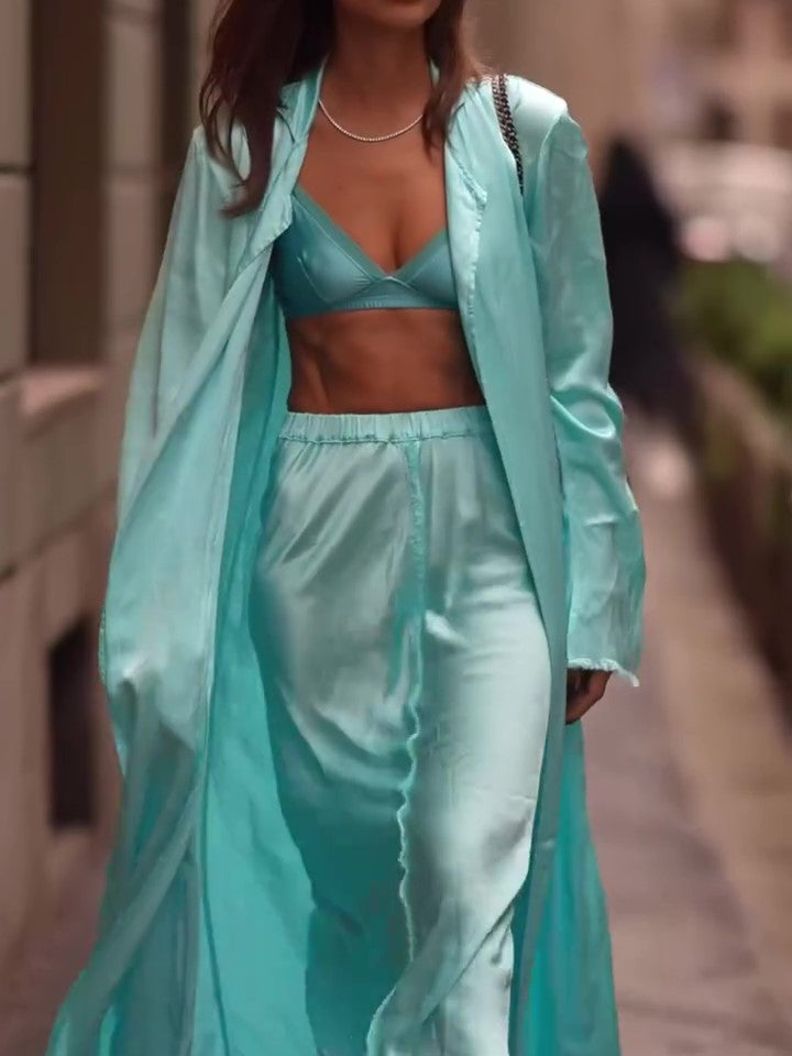 Satin Long Top & High Waist Skirt Set