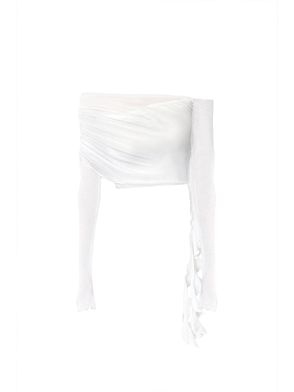 Fake Two Piece One Shoulder Slim Fit Stretch Knit Long Sleeve Top