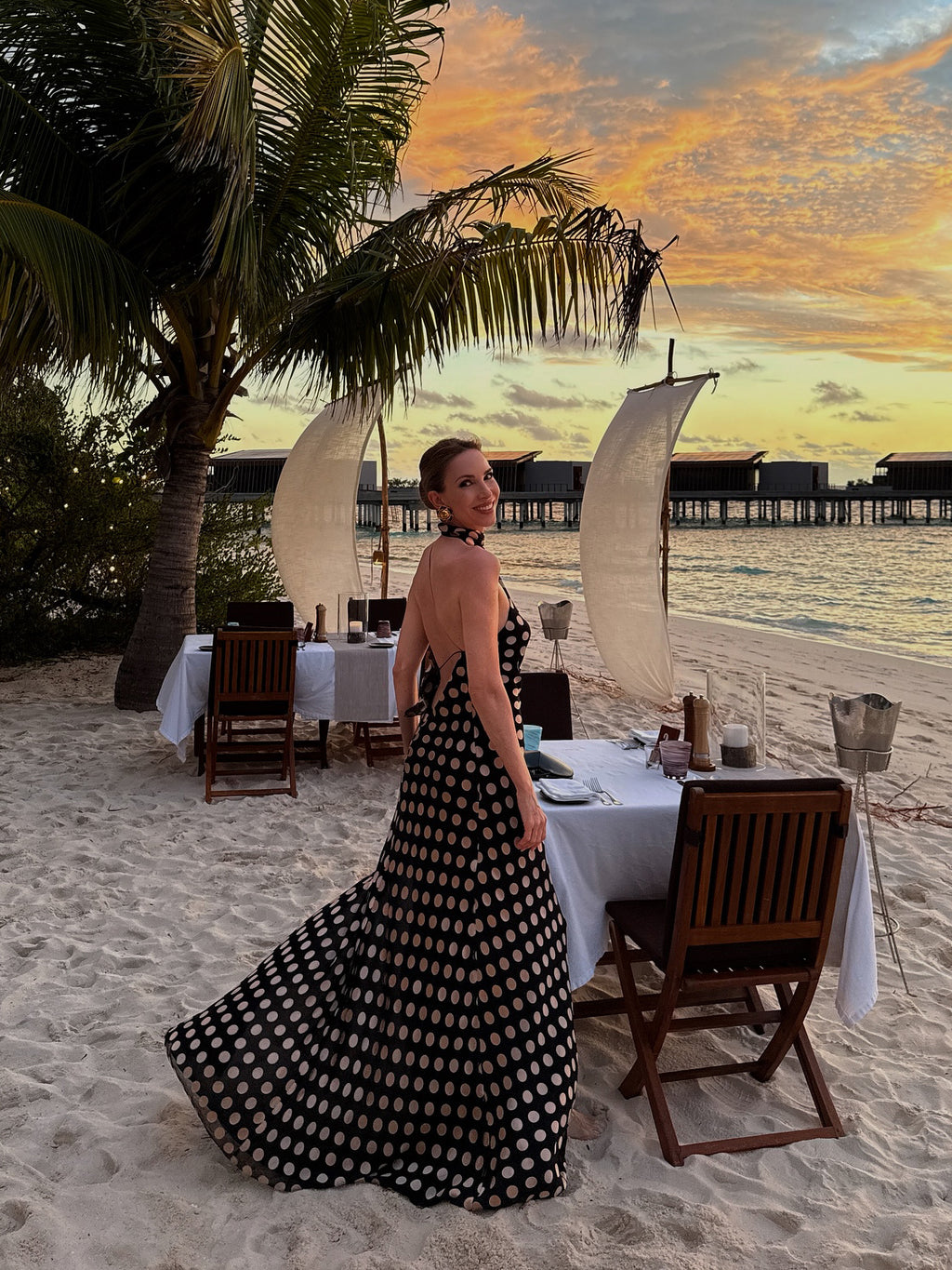 Polka Dot Backless Slit Maxi Dress