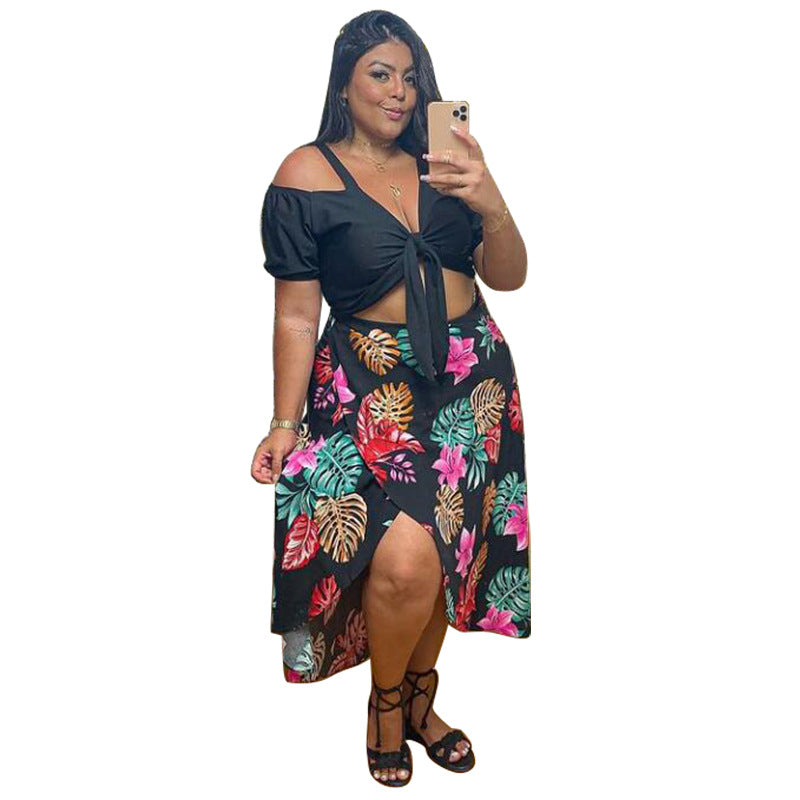 New Arrival Digital-print Casual Women's Split-style Plus-size Two-piece Set
