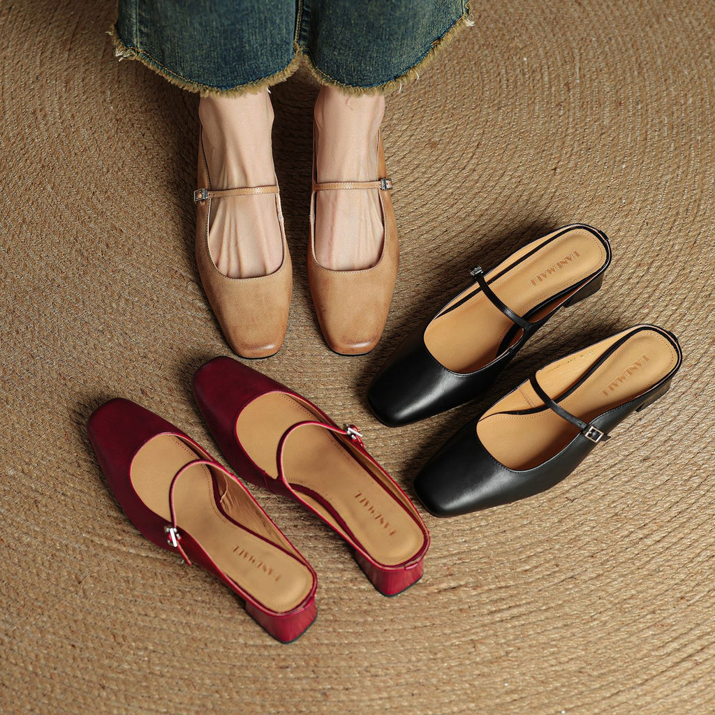 Retro Chunky Heel Peep-toe Slingback French Single-strap Slip-on Mid-heel Sandals