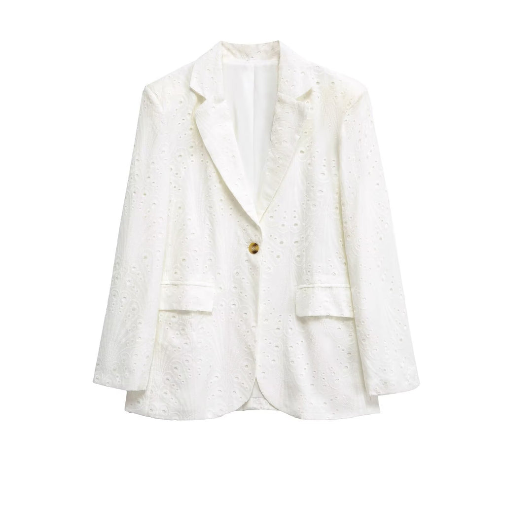 Casual Embroidered Hollow Out Single Breasted Jacket