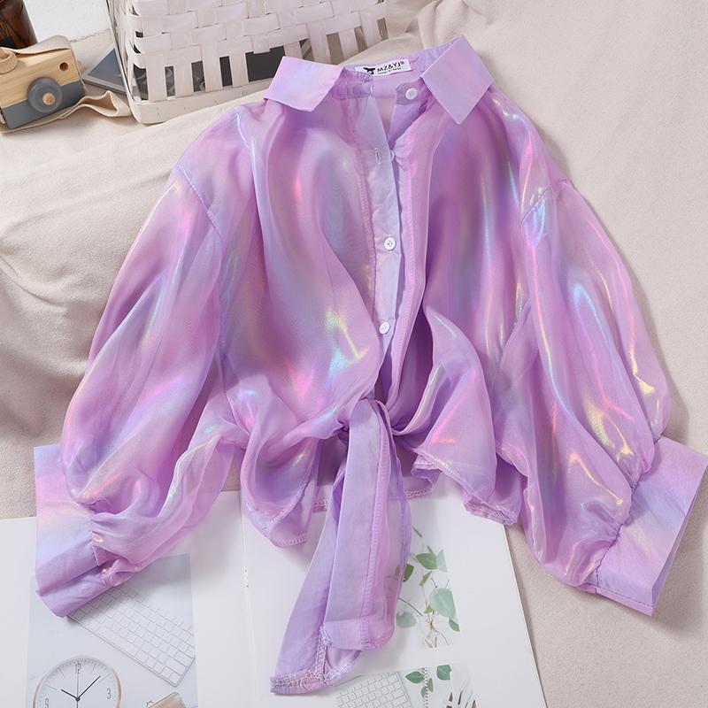 Fashionable Glossy Purple Cardigan Sun-protective Garment