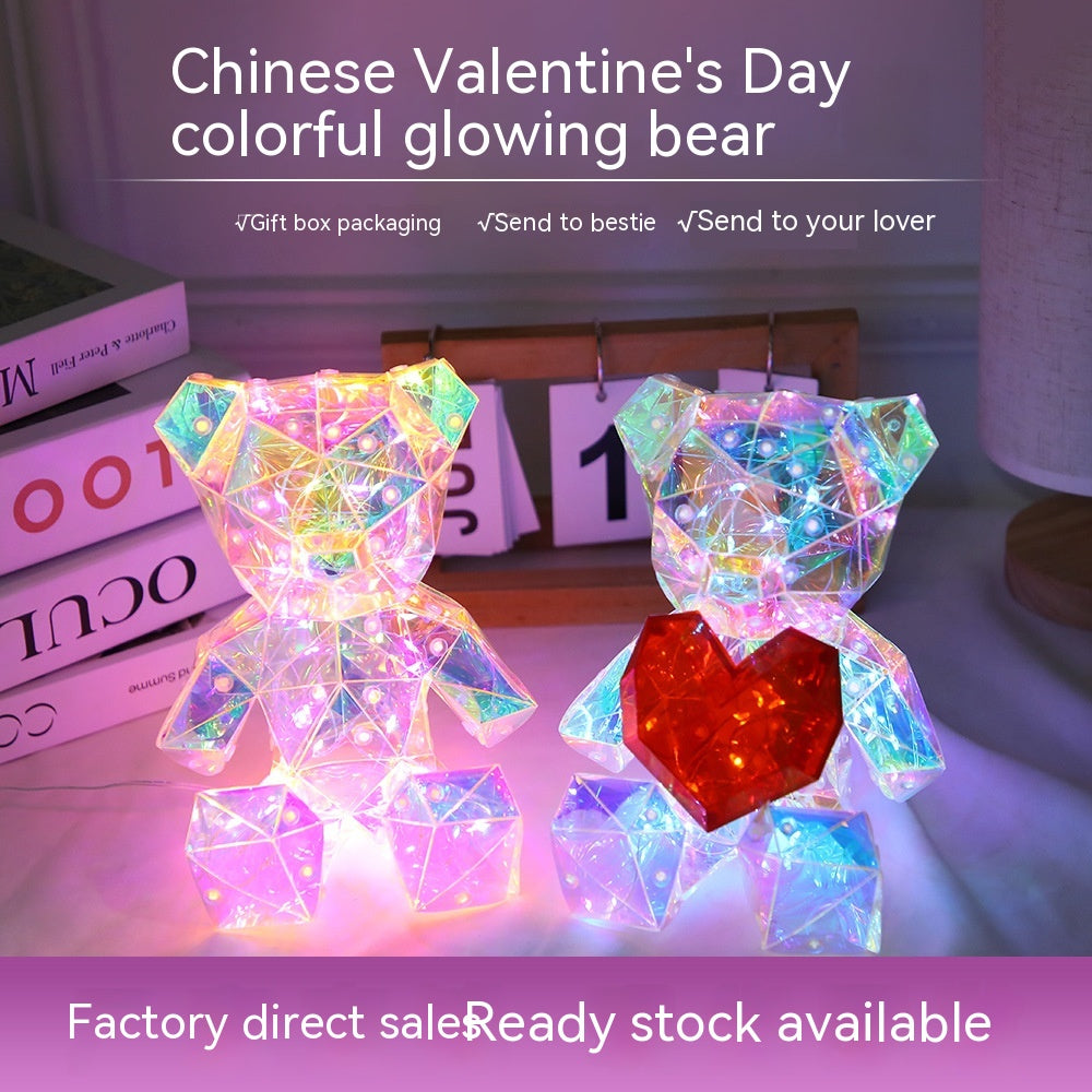 Laser Cross-border Colorful Bear Birthday Gift Diy Decoration Valentine's Day Gift Bear Night Light