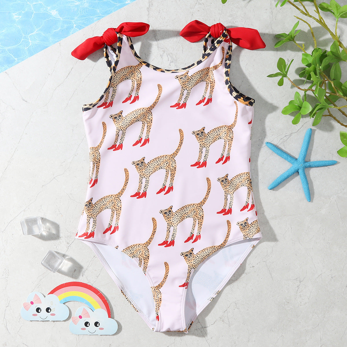Girls' Leopard-print Comfortable And Highly Elastic One-piece Bodysuit