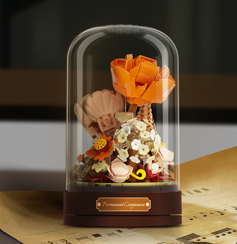 Building Blocks Flower Music Box Valentine's Day Gift Assembled Toys