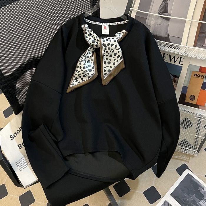 Figure-flattering American-style Vintage Silk Scarf Loose-fit Hoodie For Women